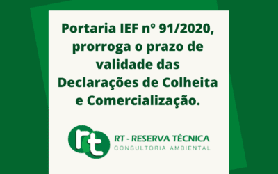 Portaria IEF nº 91/2020, prorroga o prazo de validade das Declarações de Colheita e Comercialização.